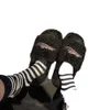 Дизайнерская обувь balencaga Furry Platform Sandal, плюшевые тапочки, женские плюшевые туфли на плоской подошве с овечкой, противоскользящая теплая швабра Furry Slide QU0EL