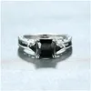 Anillos de banda Sier Anillo de moda para mujeres Elegante Princesa Negro Zircon Piedras Boda Drop Entrega Anillo de joyería Dhgarden Otugj