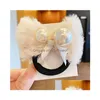 Accessoires de cheveux 2021 Automne Hiver Nouvelles Femmes Filles Mignon Peluche Bow Perle Scrunchie Doux Décorer Bande Élastique Mode Drop Livraison P Dhong