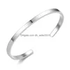 Brazalete Simple 4 mm Brazalete fino Acero inoxidable Anillo abierto liso C Pulsera para mujeres Hombres Pulsera delicada Brazaletes Amantes Joyería Gota D Dhj7N