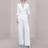 Damen Zweiteilige Hosen Frühling Herbst Weißes Set Weites Bein Hosenanzüge Mode Schnür Langarm Blazer Mäntel 2 Sets Damen Büro Outfits