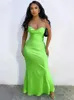 Casual Dresses Temuscola Slash Neck Low Cut Green Satin Maxi Dress Women Spaghetti Strap Backless Bodycon Elegant Sexy Long Party Female