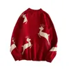Мужские свитера y2k Пуловеры для пар с принтом лося Красный свитер Рождественский тренд Осенняя корейская уличная одежда Брендовая повседневная свободная вязаная мужская одежда с круглым вырезом 231026