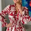 Casual Dresses Mode Elegant Sexy V-Ausschnitt Slim Langarm Baumwolle für Frauen 2023 Herbst Vintage Boho Print Tunika Maxi Kleid Robe Femme