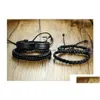 Charm armband vnox mix 4pcs/ set flätad wrap läderarmband för män kvinnor vintage träpärlor etnisk stam armband dhgarden othvs