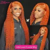 Synthetic Wigs Orange Ginger Human Hair Deep Wave 13x6 Hd Lace Frontal Wig 13x4 Water Front Colored Curly For Black Women 231027