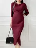 فساتين غير رسمية للسيدات الخريف أزياء الأعمال الكورية للأعمال التجارية MIDI فستان عتيقة Sexy Bodycon Slim Solid Office Vestidos party mujers mujers