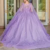 Lavendel Quinceanera Kleider Ballkleid Applikation Blumen Perlen Geburtstag Party Kleid Schnürung Abschlusskleid Schatz ab 15 Jahren