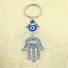Fashion Jewellery Blue Evil Eye Lucky Fatima Hamsa Hand Turkish Evil Eye Charm Protection Hanger Crystals Car Feng Shui Keychain-12005