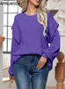 Suéteres femininos moda solta casual para mulheres outono inverno plissado roxo rosa azul manga comprida top pullovers sólido suéter de natal