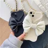 Handyhüllen Koreanische Luxus Liebe Herz Leder Schleife Armband Kette Handyhülle für iPhone 13 12 11 14 15 Pro X XS XR Stoßfeste Rückseite 231026