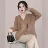 Kvinnors tröjor Kvinnor Varma stickade tröja Hoppare Mohair V-ringning Mink Pullover Korean Solid Winter Chic