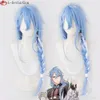 Catsuit Costumes High Quality Game Nu: Carnival Edmond Cosplay Blue 80cm Long Twist Braids with Ribbons Heat Resistant Hair Wigs + Wig Cap