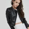 Femmes en cuir S-XL femmes Faux Pu veste printemps automne femme manteau col montant fermeture éclair mince court Moto Biker dames vêtements d'extérieur Hw86