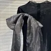 BORVEMAYS – T-shirt à manches longues et col rond pour femme, haut en maille Patchwork, tempérament noir, haut extensible, automne 2023, WZ6296