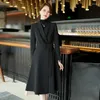 Women's Suits Elegant Women Long Jacket 2023 Autumn Winter Black White Casual Sleeve Belt Slim Coat Office Lady Work Wear Formal Blazer