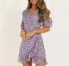 Повседневные платья, шифоновое фиолетовое платье, женское 2023, сексуальное, с цветочным принтом, в стиле бохо, элегантное, с v-образным вырезом, облегающее, модное, в стиле Cottagecore, пляжный сарафан