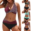 Kvinnors badkläder 2023 Split Swimsuit Bikini Leaf Print Hanging Neck V Bathing Suit Top Stor bröstet ammar