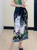 Rokken Miyake Gedrukt Animal Niche Temperament Split Rok Voor Vrouwen 2023 Zomer Slim Fit Dun En Comfortabel Geplooid