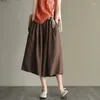 Women's Pants Women Summer Flax Loose Calf-Length Retro Elastic Waist Simple Casual Wide Leg Trousers 2023