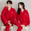 Men's Sleepwear Red Pajamas Set Cotton Couples Homewear Autumn Womens Cardigan Korean Pyjamas Pijamas Para Parejas Lover Pjs