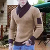 Herrtröjor Autumn Men Turtleneck Scarf High Collar Knitwear One Piece Sweater Korean Fashion Vintage Oversize Winter Pullovers