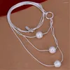 Pendentifs 925 collier en argent mode bijoux élégants charme Triple chaîne charmes femmes perles mignonnes dame jolie 45 cm