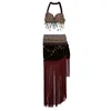 Stage Wear Femmes Dancewear Taille Outfit 2 pièces Soutien-gorge et écharpe de hanche Overskirt Tribal Belly Dance Costume Set