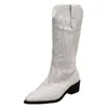 Laarzen Dameslaarzen Retro Herfst Winter Witte Kniehoge Laarzen Grote maat 41 Dames Comfortabel Wandelen Vrouwelijke Western Cowboylaars Damesschoenen 231026