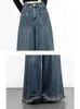Jeans da donna svasati da donna larghi sfilacciati stile giapponese retrò denim lavato vintage a vita alta moda solido asimmetrico estate semplice