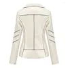 Kvinnors skinnjacka Spring Autumn Women Short Coat Lapel Pu Zipper Tops Overcoat Outwear Motorcykelkläder