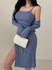 Vestidos de trabalho dividir Womengaga Sexy Slim Hip Tank Mini Dress