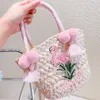 Handtaschen Süße Mädchen Handtasche Handgefertigte gewebte Tasche Sonnenblume Flamingo Quaste Gelb Rosa Taschen Kind Mädchen Urlaub Außerhalb Strandtasche 231026