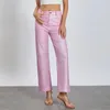 Kvinnors byxor S Metallic Shiny Denim Street Style High midja Disco Straight Leg Byxor för festdans Loose Long Bottoms 231027