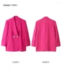 Women's Suits Women In 2023 Korean High-end Rose Pink Tailored Jacket Mid Long Elegant Party Casual Tuxedo Blazer Top Clothing