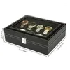 Watch Boxes 10 Slots Box Organizer For Men&Women - Black Faux Leather Holder W/Velvet Lining Stores Clocks Display Case