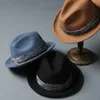 Breite Krempe Hüte Eimer Herren Hut Winter Warme Reine Wolle Top Vintage Fedora Frauen Herbst Gentleman Anglish Ribbon Jazz LM09 231027