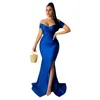 Casual Dresses Womens Off Shoulder High Split Long Formal Evening Party Dress Sexig V Neck Ruched Bodycon Mermaid Cocktail Wedding Guest