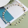 Pendants Romantic Black Natural Stone White Glass Beaded Women Necklace Niche Design Personality Versatile Double Circle Sweater Chain