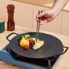 BBQ Tools Accessories Korean Grill Pan Smokeless Round Griddle Barbecue Plate Inomhus utomhusgrillning Stek med värmebeständiga handskar 231027