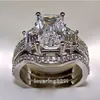 choucong Anello nuziale di fidanzamento 3 in 1 con diamante taglio principessa da 5 ct, oro bianco 10 kt, misura 5-11, regalo182a