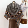 Scarves High-end Elegant Women Exquisite Vintage Carriage Check Print Quality Silk Wool Hand-rolled Edge Warm Large Square Scarf Shawl