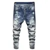 Hip-hop High Street Fashion Marka dżinsy Retro Torn Fold Szygowanie męskiego projektanta motocyklowego Riding Slim Pants Rozmiar 28-40 239e