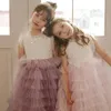 Girl Dresses Retail Baby Girls Teenage Sequined Mesh Cake Flower Dress Princess Kids Sweet Party Performance Clothing 3-9T