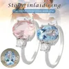 Nature Morganite Pink Blue Gemstone Ring 925 Sterling Silver Women's Wedding Jewelry CNT 66 RINGS236U