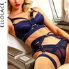 Sexy Set Ellolace Sexy Lingerie For Fine Women Navy Blue Sex Suit See Through Crotchless Panties Erotic Intimate Push Up Underwear 231027