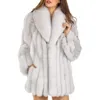 여성의 모피 가짜 고급 겨울 자켓을위한 여성 2023 라펠 코트 암컷 줄무늬 봉제 재킷 겉옷에 푹신한 겉옷 플러스 크기 231026