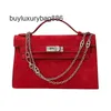 Modeväskor Frosted Cow Leather Bag Silver Buckle Chain Pannband Autumn och Winter New One-Shulder Net Red L