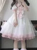 Party Dresses KIMOKOKM Lovely Lolita Princess Lace Cosplay Dress Square Collar Contrasting Colors Bow Ruffles Puff Sleeve Sweet Girly