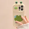 携帯電話のケースかわいい3Dアイズカエル窓プッシュカメラ韓国のカメラはソフトシリコンケースiPhone 15 14 Pro Max 13 12 Pro 11リップルカバー231026